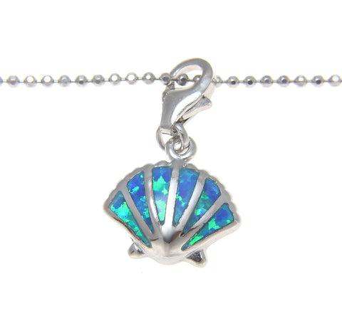 925 Silver Rhodium Hawaiian Sunrise Shell Blue Opal Clasp Enhancer Pendant Charm