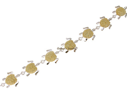 925 STERLING SILVER HAWAIIAN HONU TURTLE 2T YELLOW GOLD PLATED BRACELET MEDIUM