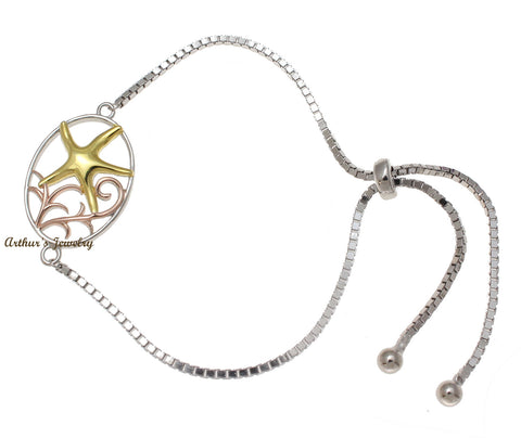 Silver 925 Tricolor Hawaiian Starfish Sea Star Sliding Bead Adjustable Bracelet
