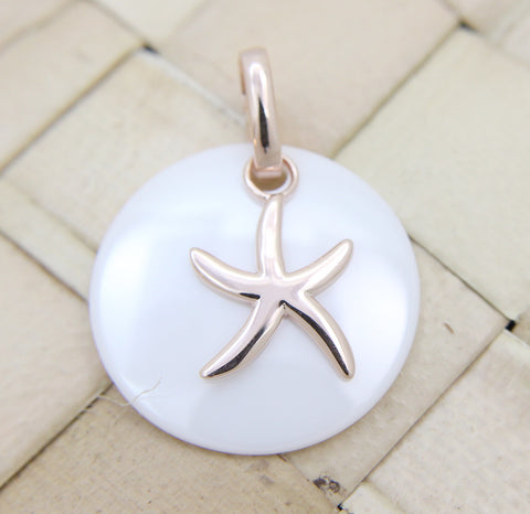 925 Silver Pink Rose Gold Hawaiian Starfish Star White Ceramic Circle Pendant
