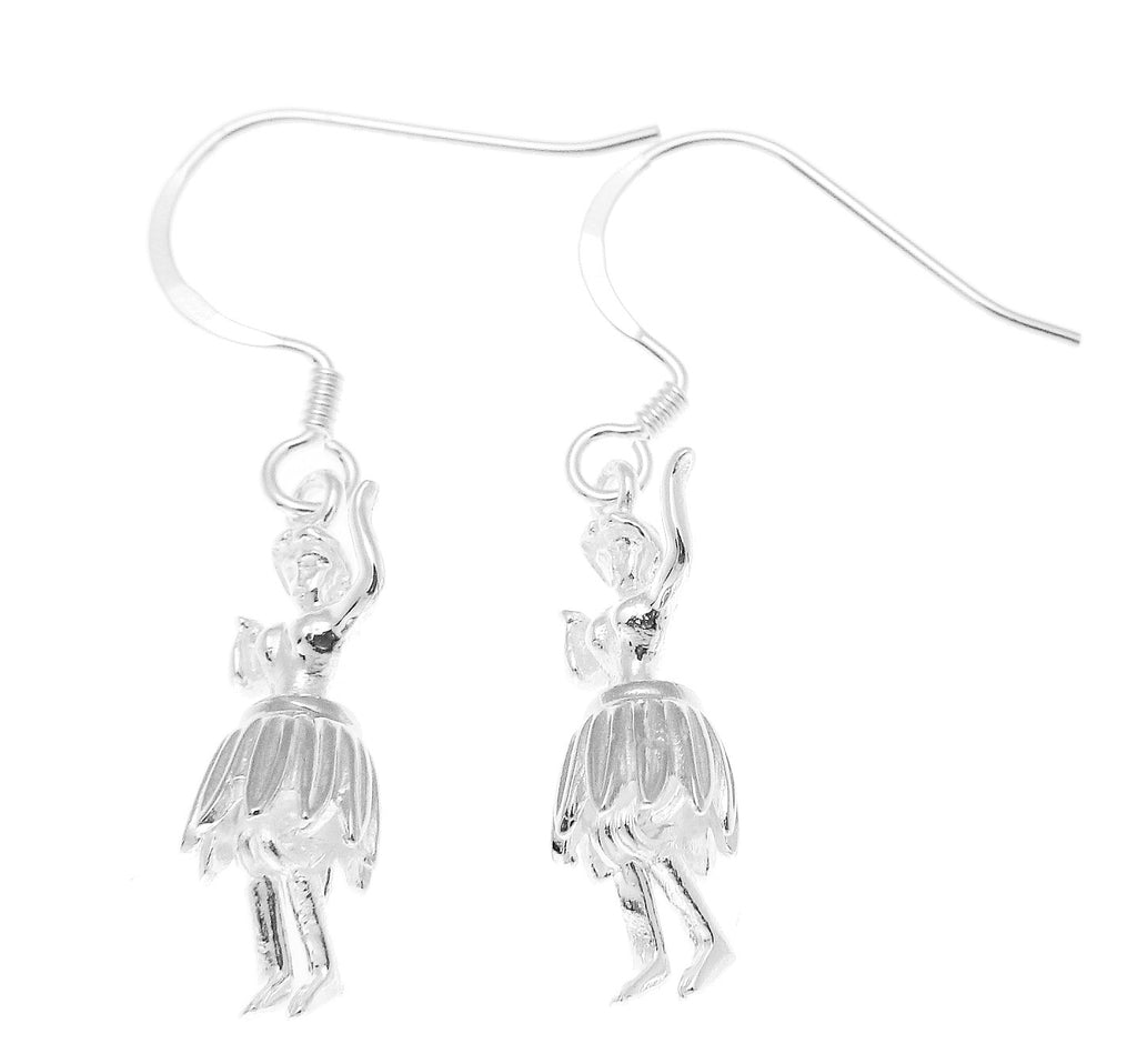 925 Sterling Silver Hawaiian Hula Girl Dancer Movable Skirt Hook Wire Earrings