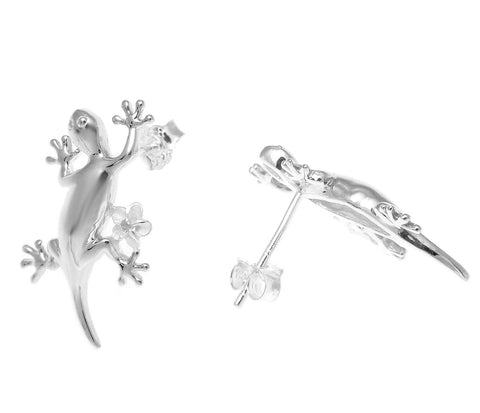 STERLING SILVER 925 HAWAIIAN GECKO PLUMERIA FLOWER POST EARRINGS