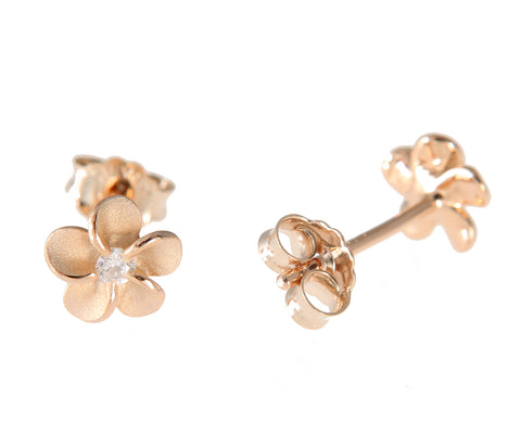 ROSE GOLD ON STERLING SILVER 925 HAWAIIAN PLUMERIA FLOWER STUD EARRINGS CZ 6MM