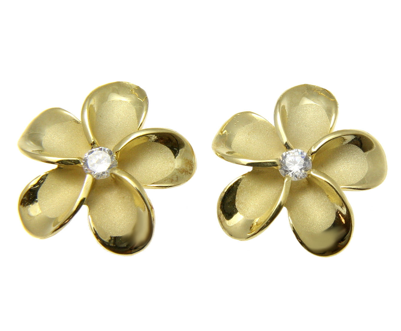 Plumeria Earrings in Gold with Diamonds - 18mm