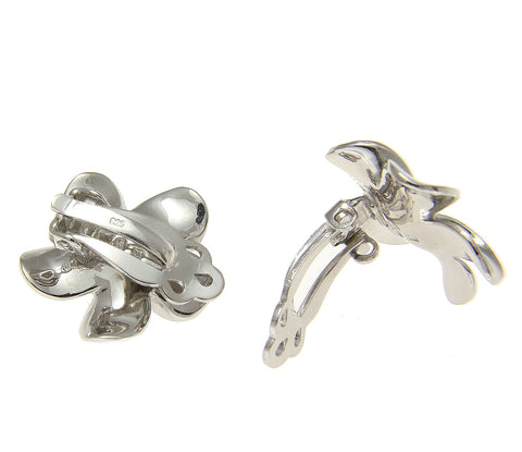 STERLING SILVER 925 HAWAIIAN FANCY PLUMERIA FLOWER EARRINGS RHODIUM CZ CLIP ON