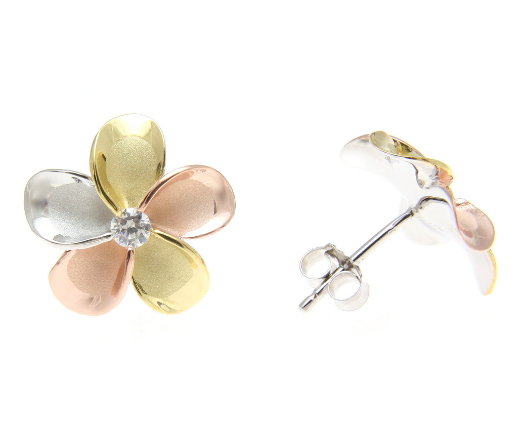 Plumeria Earrings in Gold with Diamonds - 18mm