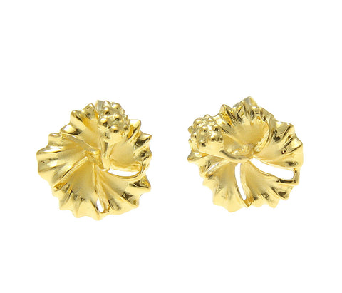 YELLOW GOLD ON SILVER 925 HAWAIIAN HIBISCUS FLOWER STUD POST EARRINGS 10MM-15MM