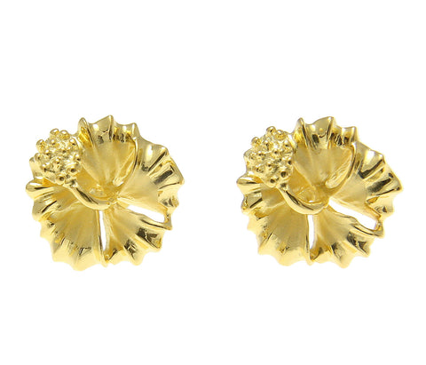 YELLOW GOLD ON SILVER 925 HAWAIIAN HIBISCUS FLOWER STUD POST EARRINGS 10MM-15MM