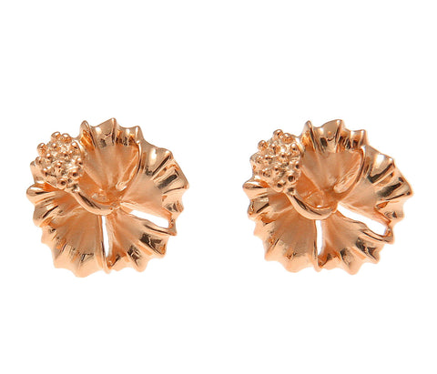 ROSE GOLD ON SILVER 925 HAWAIIAN HIBISCUS FLOWER STUD POST EARRINGS 10MM-15MM