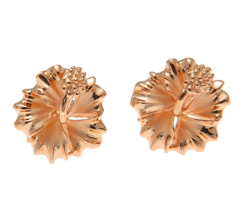 ROSE GOLD ON SILVER 925 HAWAIIAN HIBISCUS FLOWER STUD POST EARRINGS 10MM-15MM