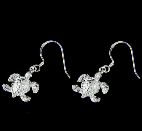 STERLING SILVER 925 SHINY HAWAIIAN SEA TURTLE LONG WIRE HOOK LEVERBACK EARRINGS