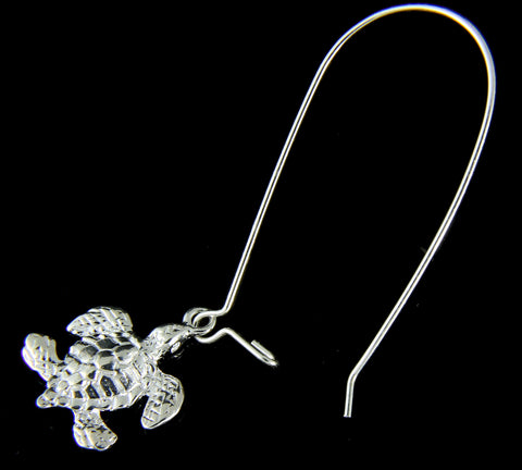 STERLING SILVER 925 SHINY HAWAIIAN SEA TURTLE LONG WIRE HOOK LEVERBACK EARRINGS