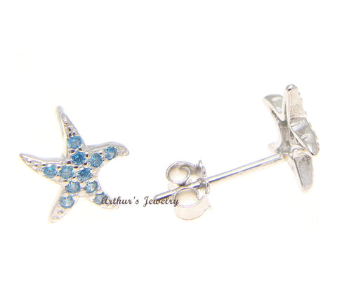 925 Sterling Silver Blue Topaz Hawaiian Starfish Star Post Stud Earrings
