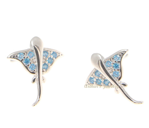 925 Sterling Silver Blue Topaz Hawaiian Stingray Post Stud Earrings
