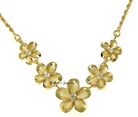 925 STERLING SILVER YELLOW GOLD HAWAIIAN PLUMERIA FLOWER ROPE CHAIN NECKLACE