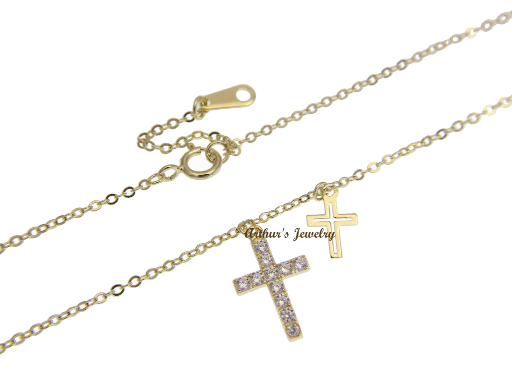 STERLING SILVER 925 YELLOW GOLD PLATED CZ CROSS NECKLACE CHAIN INCLUDED 16"+1"