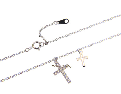 STERLING SILVER 925 CZ CUBIC ZIRCONIA CROSS NECKLACE CHAIN INCLUDED 16"+1"
