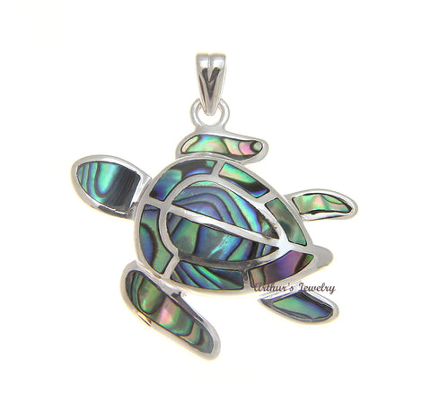 925 Sterling Silver Hawaiian Honu Sea Turtle Abalone Paua Shell Pendant