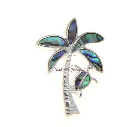 925 Sterling Silver Hawaiian Honu Turtle Palm Tree Abalone Paua Shell Pendant