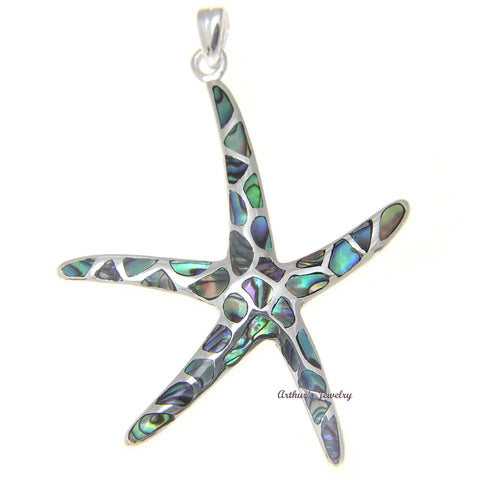 925 Sterling Silver Hawaiian Starfish Sea Star Abalone Paua Shell Pendant S M L
