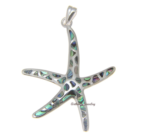 925 Sterling Silver Hawaiian Starfish Sea Star Abalone Paua Shell Pendant S M L