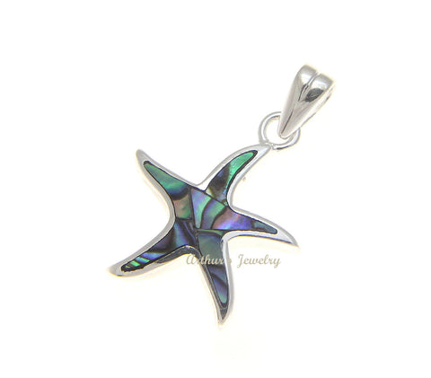 925 Sterling Silver Hawaiian 15mm Starfish Sea Star Abalone Paua Shell Pendant