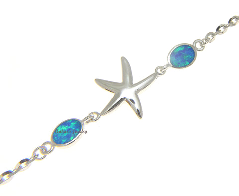 925 Silver Rhodium Hawaiian Starfish Sea Star Opal Link Chain Bracelet 7"+