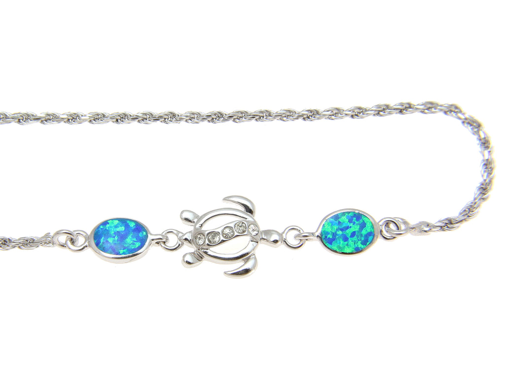 Solid 925 Sterling Silver Turquoise Turtle Rope Bracelet