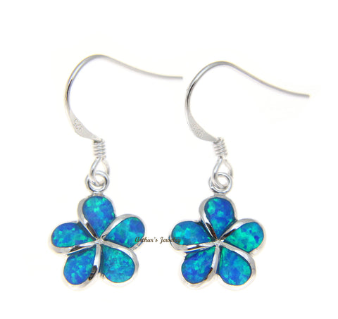 INLAY OPAL 925 STERLING SILVER 12MM HAWAIIAN PLUMERIA FLOWER WIRE HOOK EARRINGS