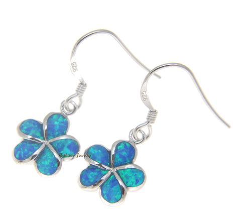 INLAY OPAL 925 STERLING SILVER 12MM HAWAIIAN PLUMERIA FLOWER WIRE HOOK EARRINGS