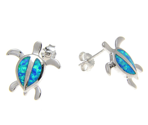 925 Sterling Silver Rhodium Hawaiian Honu Sea Turtle Opal Post Stud Earrings