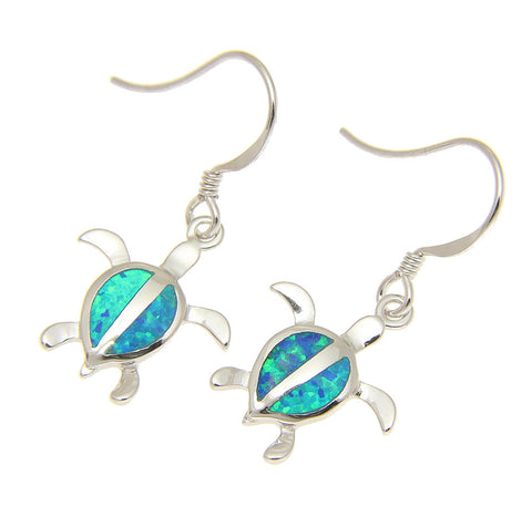 925 Sterling Silver Rhodium Hawaiian Honu Sea Turtle Opal Hook Wire Earrings