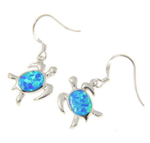 925 Sterling Silver Rhodium Hawaiian Honu Sea Turtle Opal Hook Wire Earrings