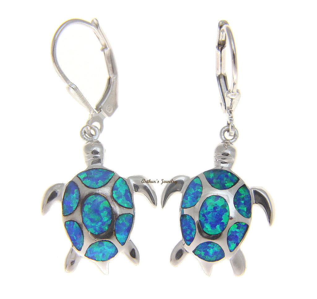 SILVER 925 HAWAIIAN INLAY OPAL SEA TURTLE HONU LEVERBACK EARRINGS MEDI ...