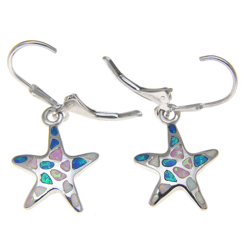 925 Silver Rhodium Hawaiian Starfish Sea Star Multi Opal Leverback Earrings