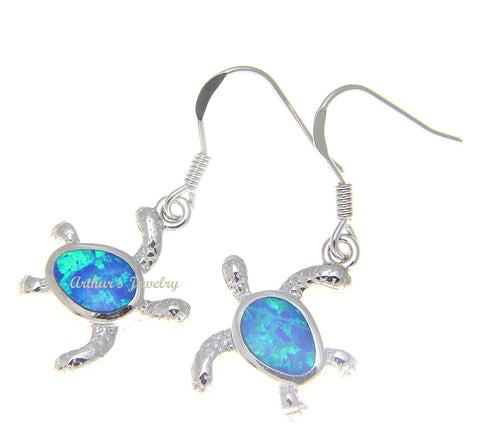 925 Sterling Silver Rhodium Hawaiian Honu Sea Turtle Opal Hook Wire Earrings