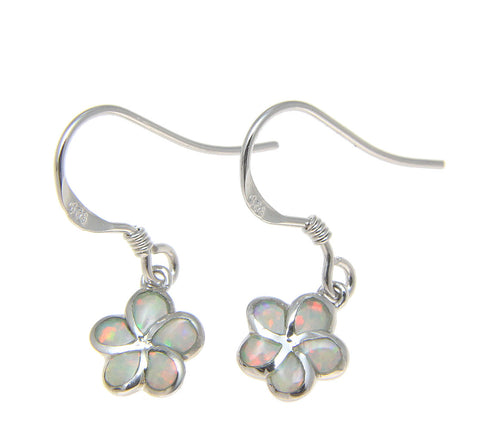 925 Silver Rhodium Hawaiian Plumeria Flower White Opal Wire Hook Earrings 8-15mm