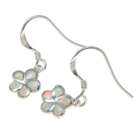 925 Silver Rhodium Hawaiian Plumeria Flower White Opal Wire Hook Earrings 8-15mm