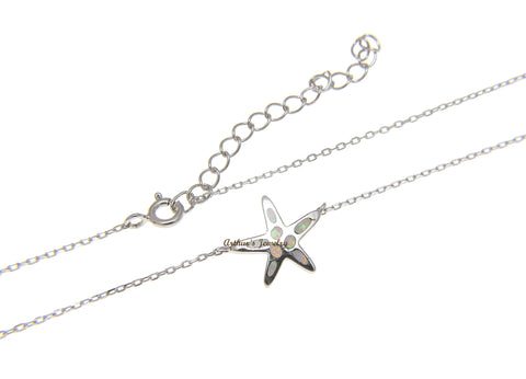 925 Silver Hawaiian Starfish Sea Star White Opal Necklace Chain Included 18"+2"