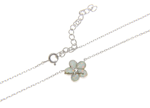 925 Silver Hawaiian Plumeria Flower White Opal Necklace Chain Included 18"+2"