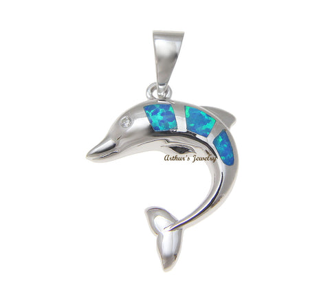 INLAY OPAL HAWAIIAN DOLPHIN PENDANT CZ SOLID 925 STERLING SILVER 16.50MM