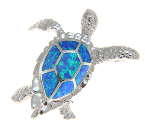 INLAY OPAL HAWAIIAN SEA TURTLE HONU PENDANT SOLID 925 STERLING SILVER EXTRA LARGE