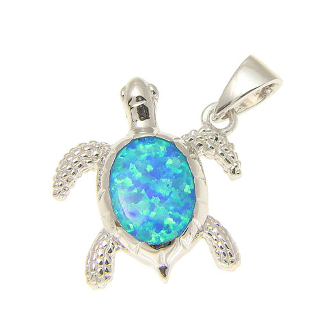 925 Sterling Silver Rhodium Hawaiian Honu Sea Turtle Opal Pendant Charm