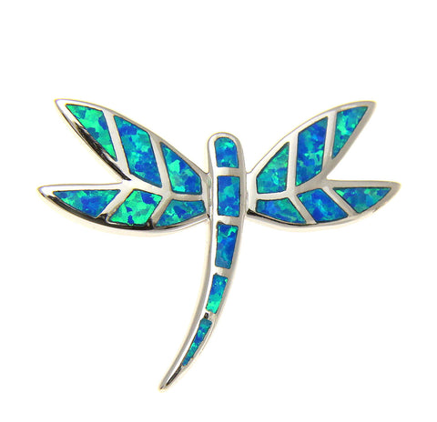 925 Sterling Silver Rhodium Hawaiian Blue Opal Dragonfly Silder Pendant