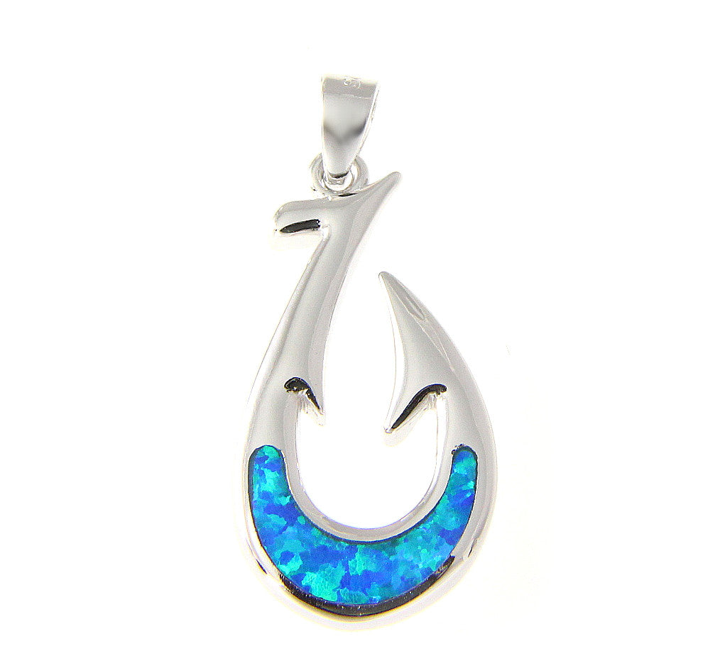 925 Sterling Silver Rhodium Hawaiian Blue Opal Fish Hook Pendant Charm –  Arthur's Jewelry