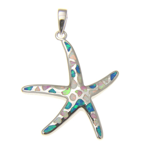 925 Silver Rhodium Hawaiian Starfish Sea Star Multi Blue White PInk Opal Pendant
