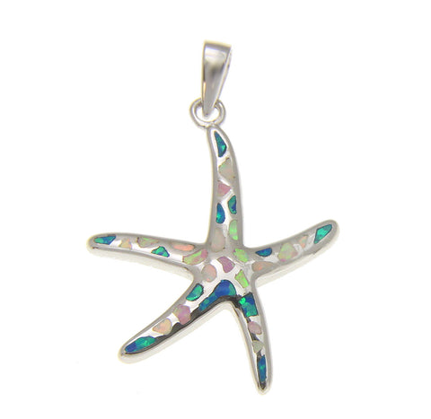 925 Silver Rhodium Hawaiian Starfish Sea Star Multi Blue White PInk Opal Pendant