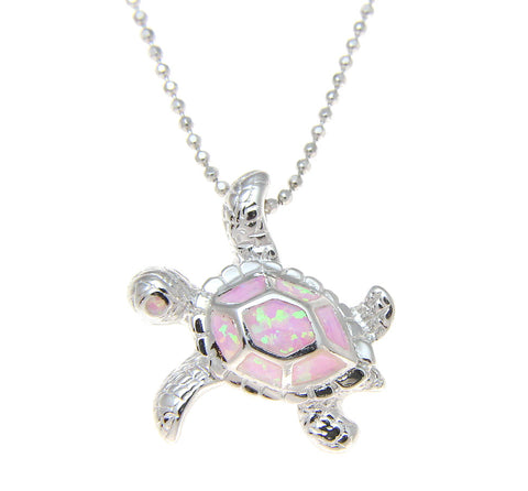 925 Sterling Silver Rhodium Hawaiian Honu Sea Turtle Pink Opal Slider Pendant S M L