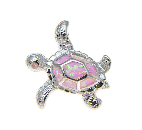 925 Sterling Silver Rhodium Hawaiian Honu Sea Turtle Pink Opal Slider Pendant S M L