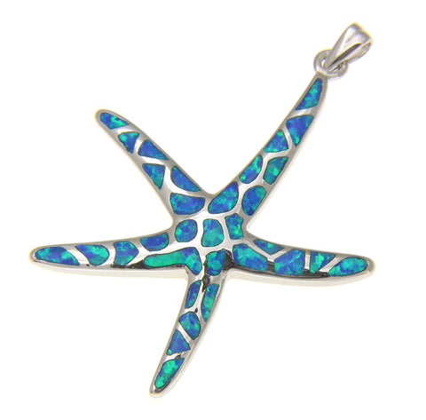 925 Silver Rhodium Hawaiian Starfish Sea Star Opal Pendant Small Medium Large